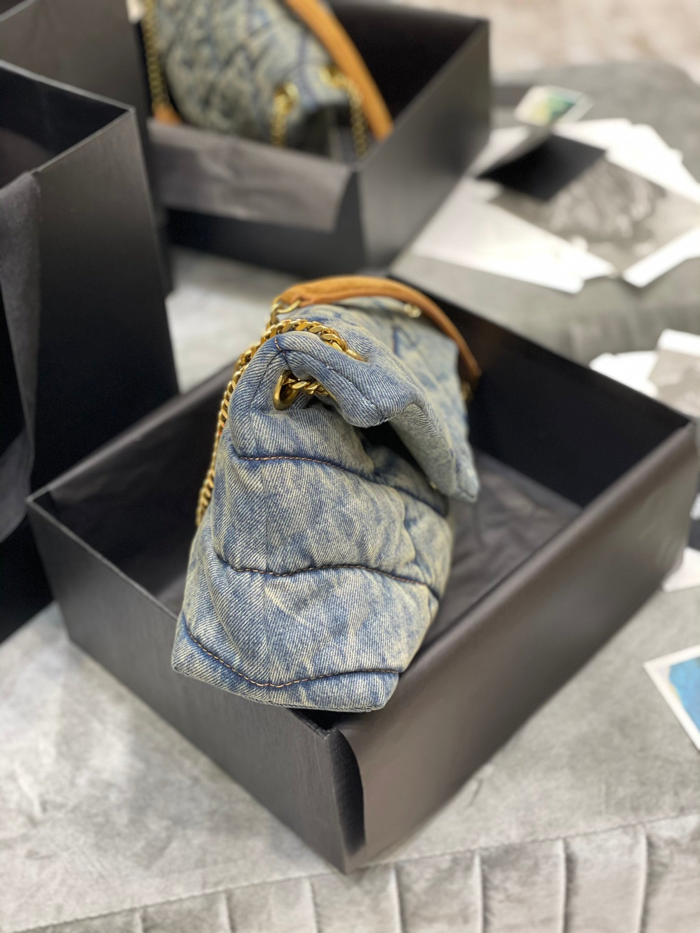 LOULOU PUFFER SMALL 29CM RODEO BLUE SUEDE DENIM mysite