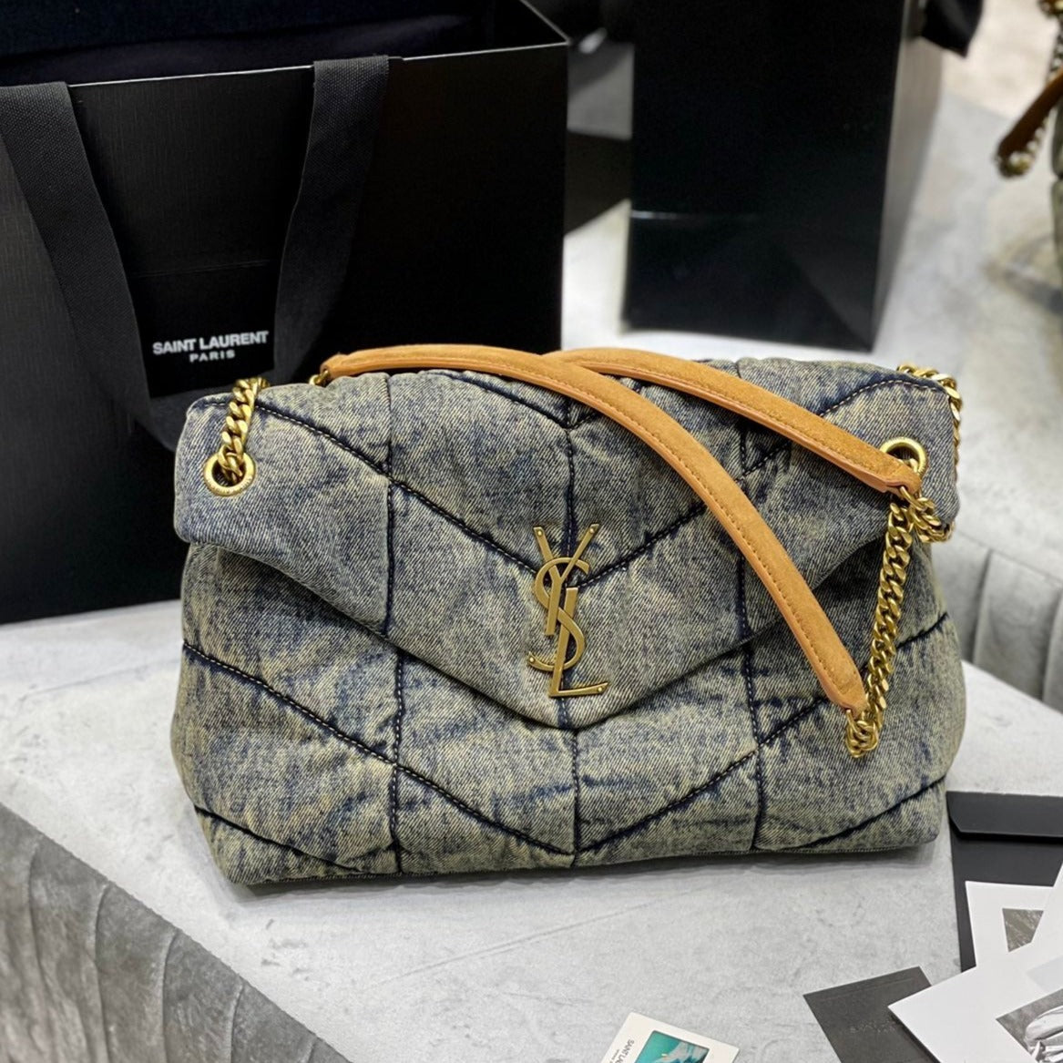 LOULOU PUFFER MEDIUM 35CM RODEO BLUE SUEDE DENIM mysite