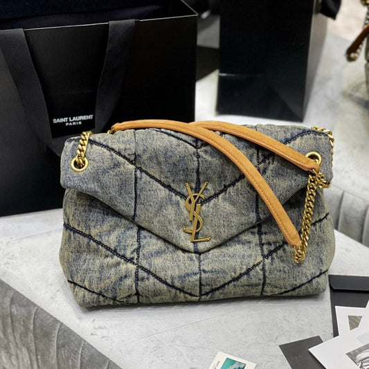 LOULOU PUFFER MEDIUM 35CM RODEO BLUE SUEDE DENIM mysite