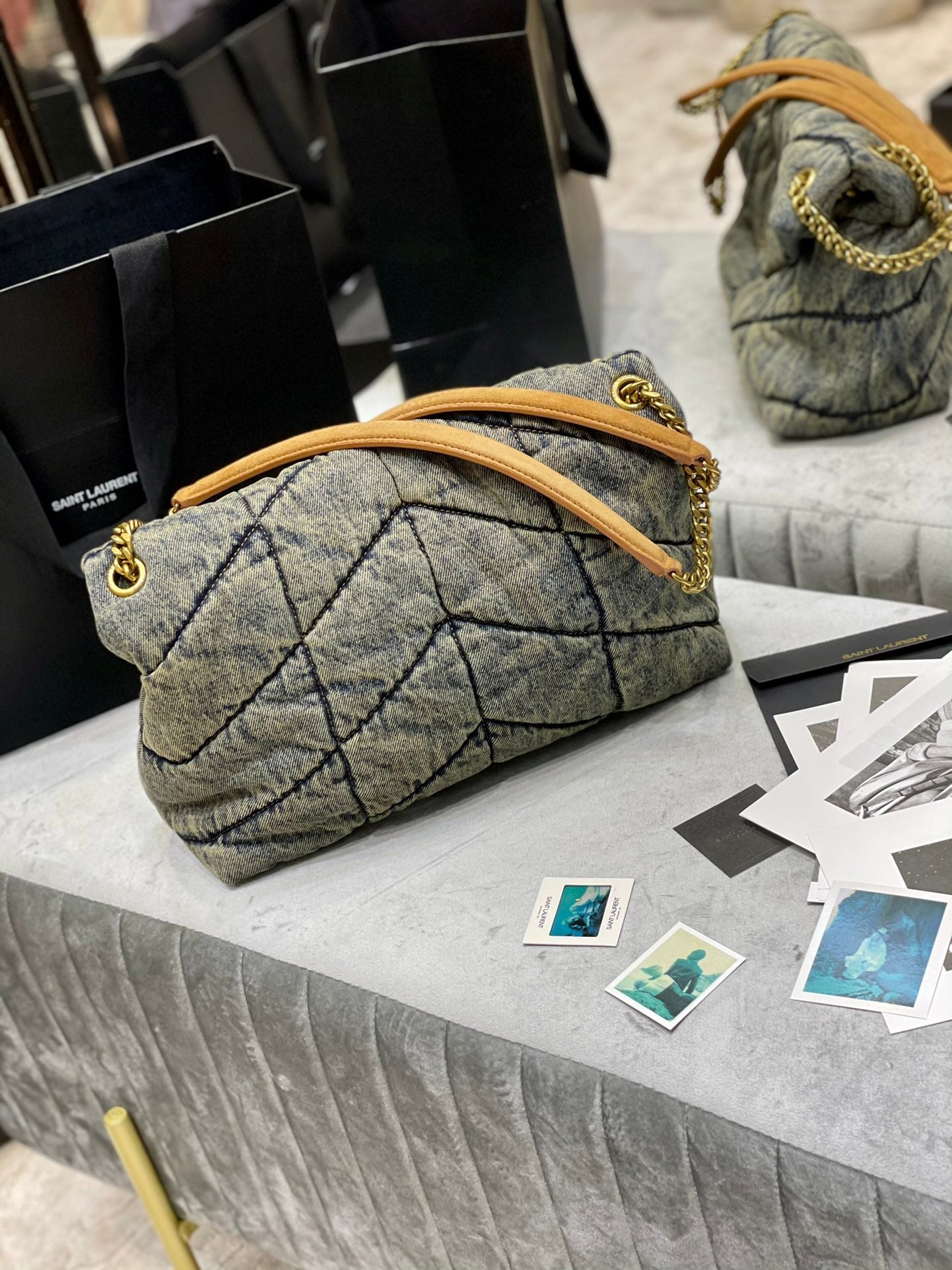 LOULOU PUFFER MEDIUM 35CM RODEO BLUE SUEDE DENIM mysite