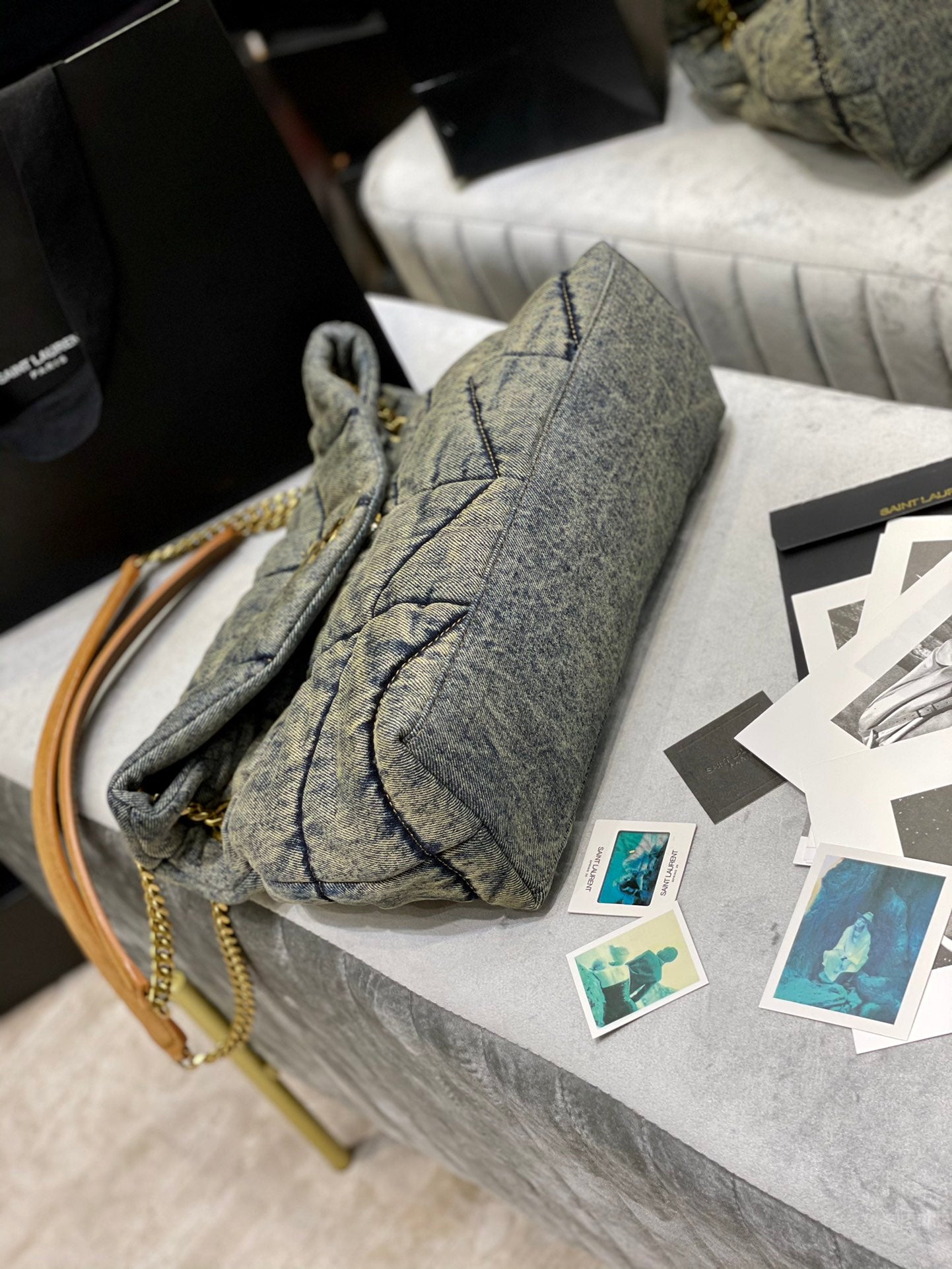 LOULOU PUFFER MEDIUM 35CM RODEO BLUE SUEDE DENIM mysite