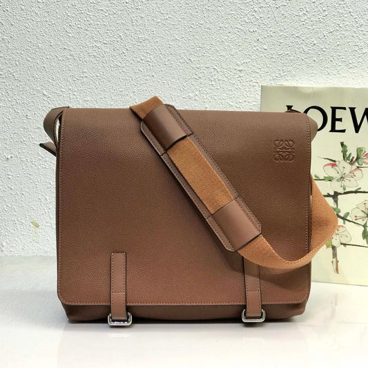 LOE 33 XS MILITARY MESSENGER BAG IN WINTER BROWN CALFSKIN AND JACQUARD mysite