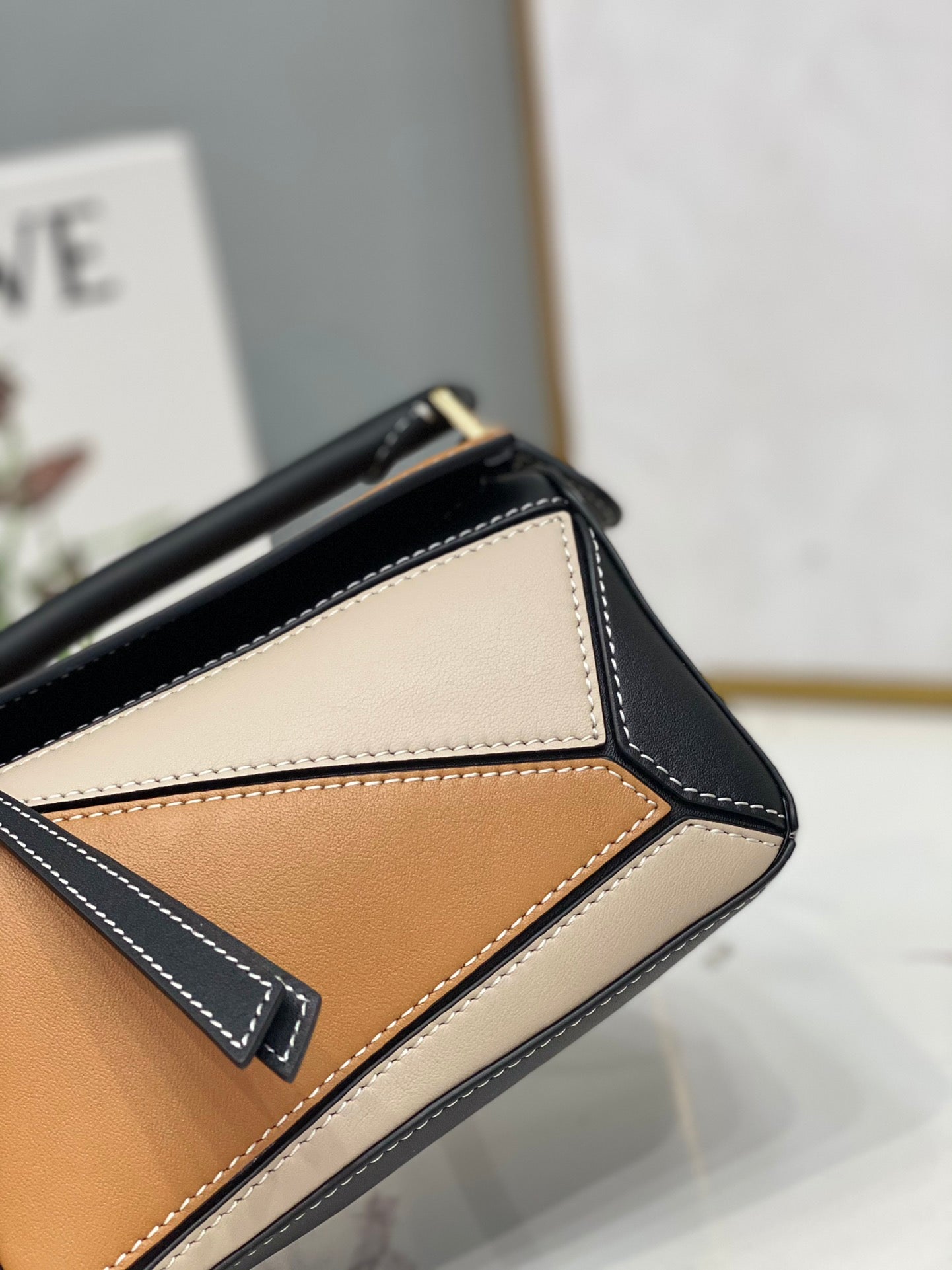 LOE MINI 18 PUZZLE BAG IN BROWN MIX BEIGE AND BLACK CALFSKIN mysite