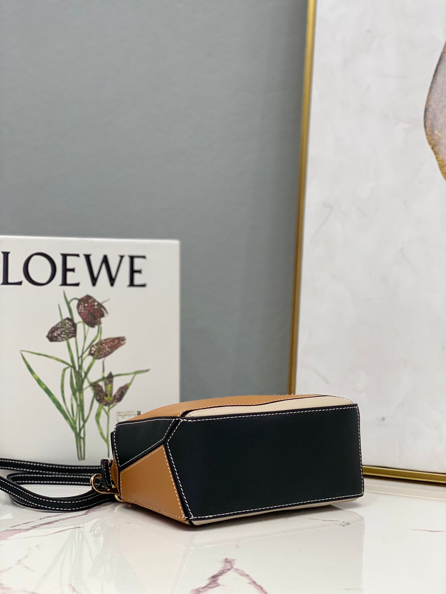 LOE MINI 18 PUZZLE BAG IN BROWN MIX BEIGE AND BLACK CALFSKIN mysite