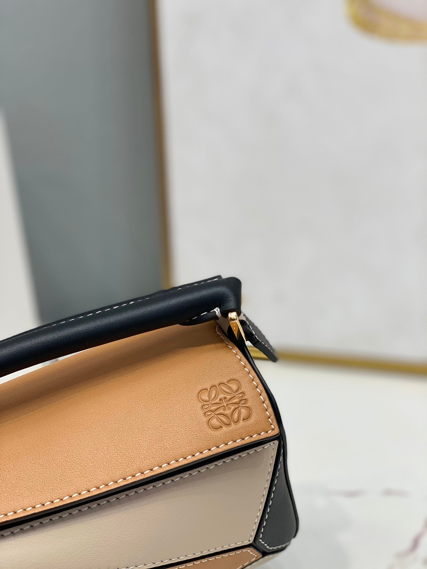 LOE MINI 18 PUZZLE BAG IN BROWN MIX BEIGE AND BLACK CALFSKIN mysite