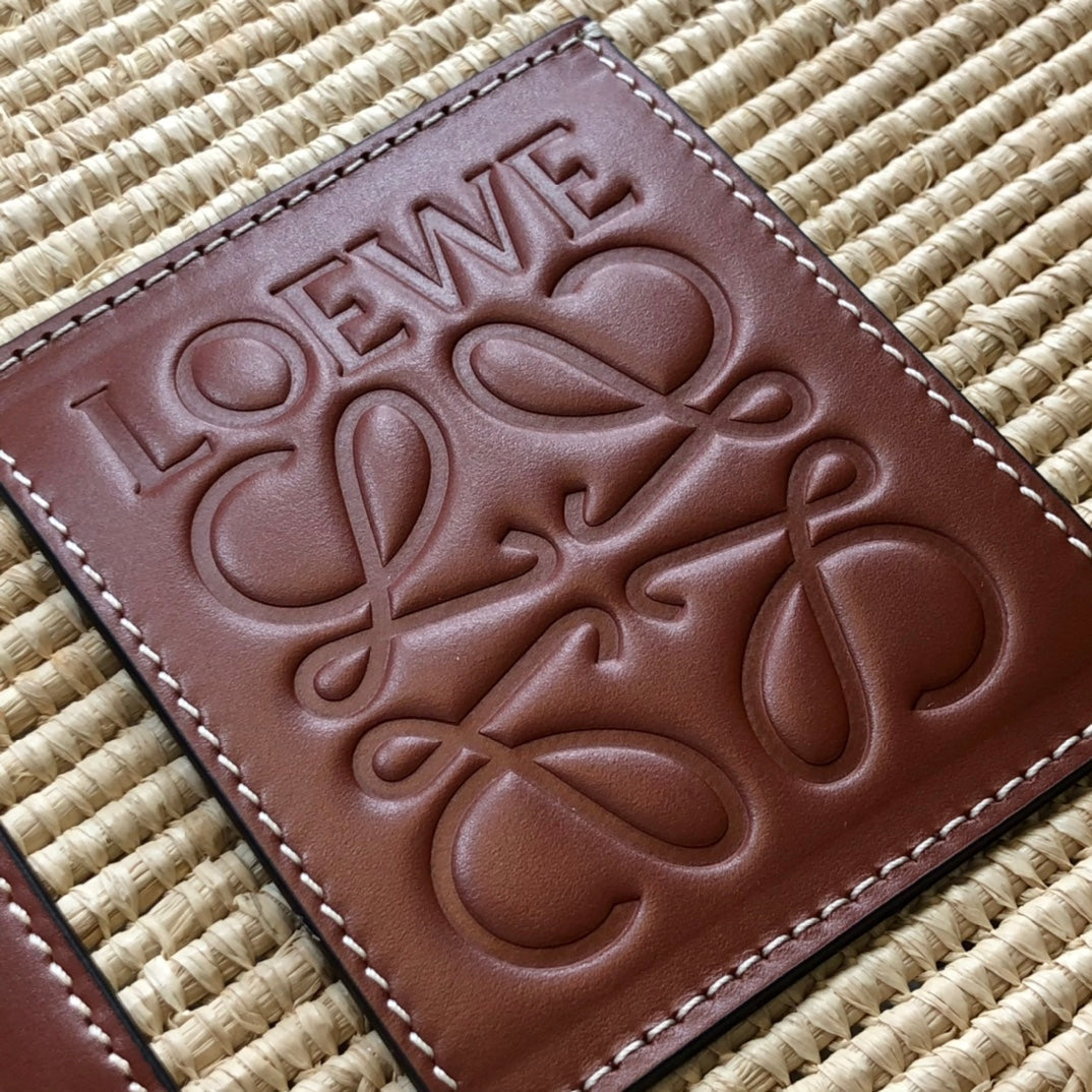 LOE SQUARE BASKET BAG 28 IN NATURAL RAFFIA AND CHOCOLATE BROWN CALFSKIN mysite