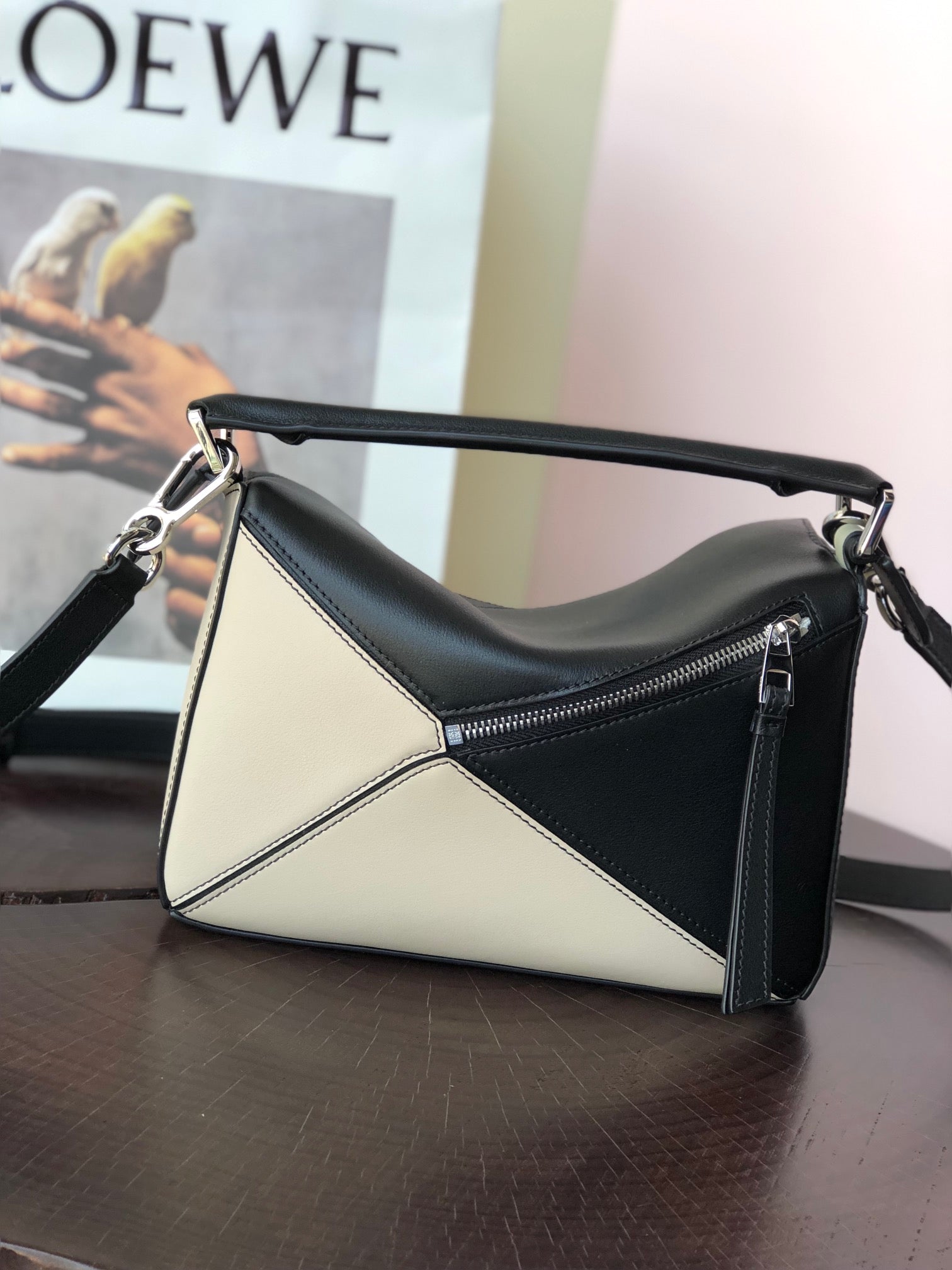 LOE MINI 18 PUZZLE BAG IN WHITE MIX BLACK CALFSKIN mysite