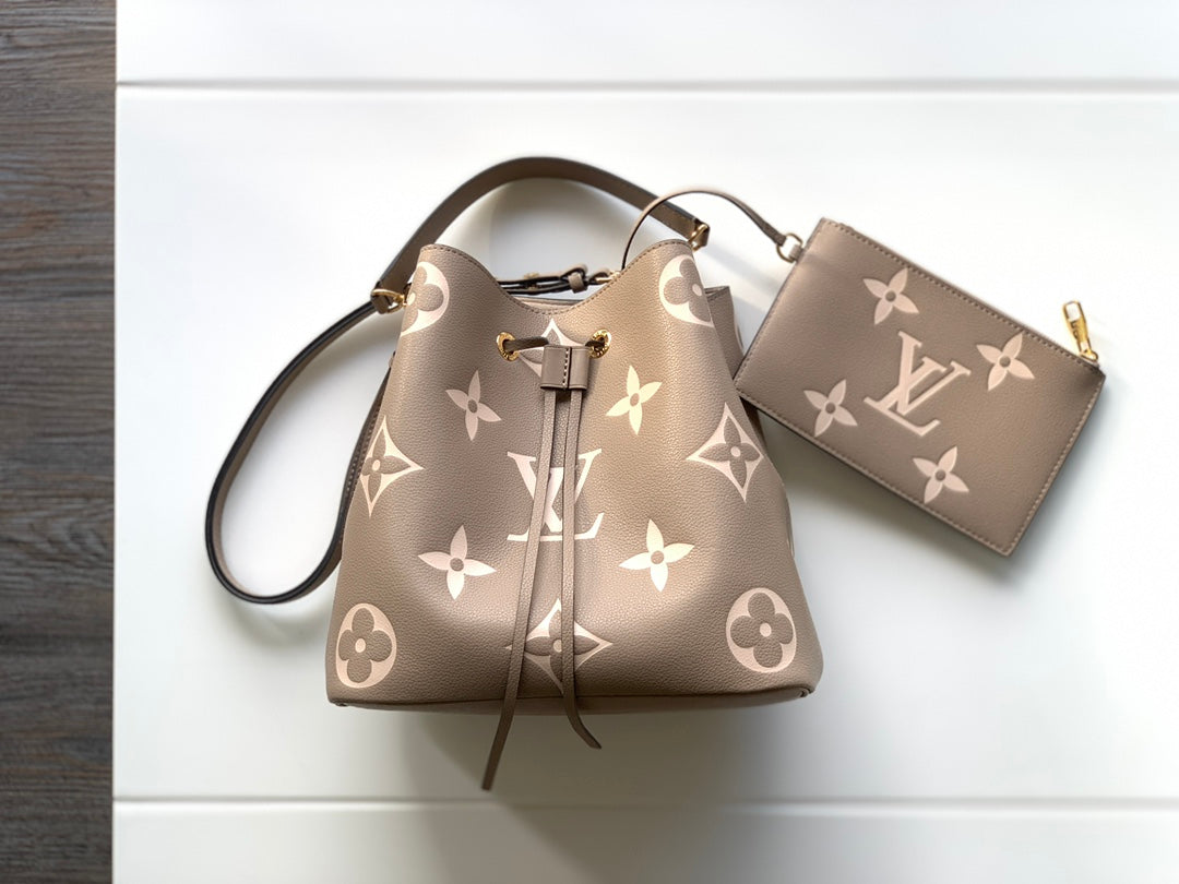 LV NéoNoé MM Tourterelle Gray & Cream  Embossed Monogram Empreinte Cowhide 268066 mysite