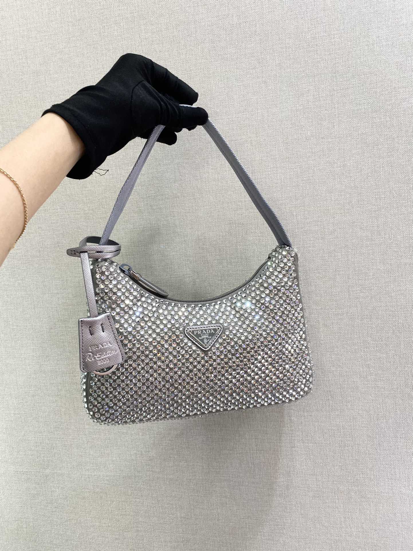 SPARKLING HOBO BAG 23 IN SILVER NYLON ATTACHED FULLY CRYSTALS mysite