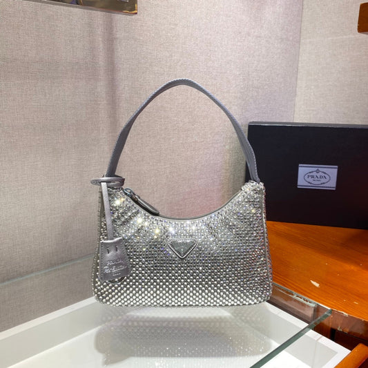 SPARKLING HOBO BAG 23 IN SILVER NYLON ATTACHED FULLY CRYSTALS mysite