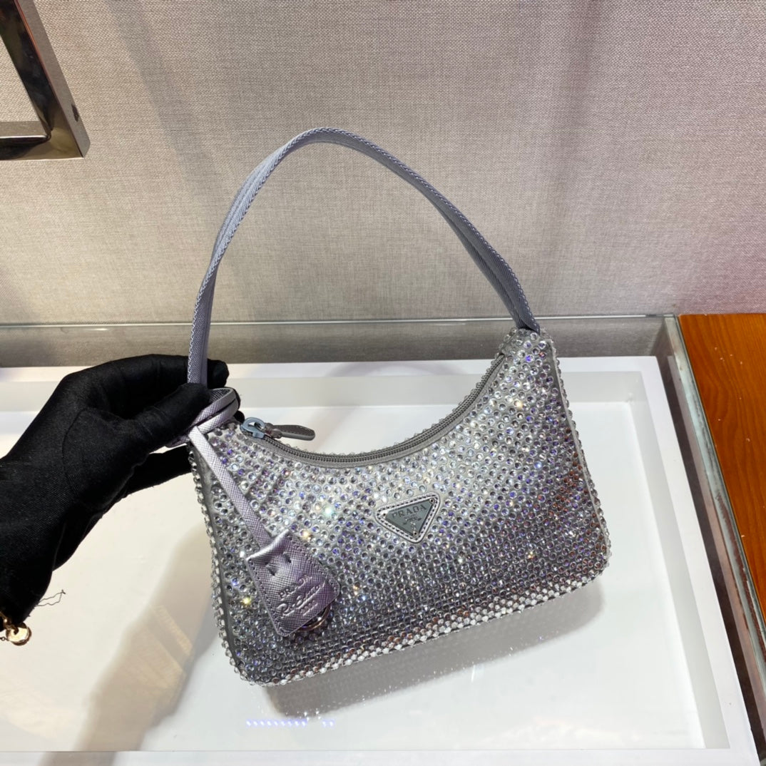 SPARKLING HOBO BAG 23 IN SILVER NYLON ATTACHED FULLY CRYSTALS mysite