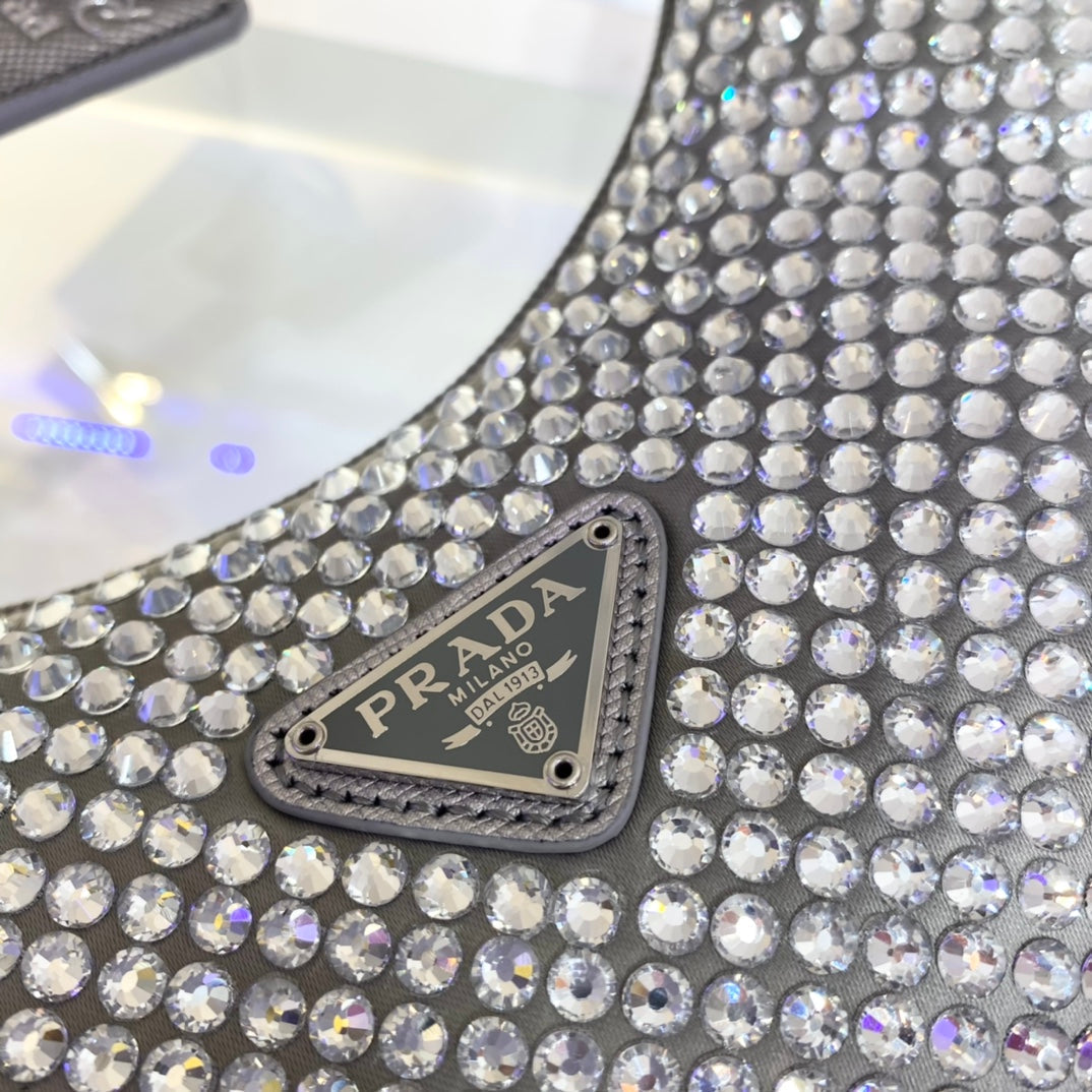 SPARKLING HOBO BAG 23 IN SILVER NYLON ATTACHED FULLY CRYSTALS mysite