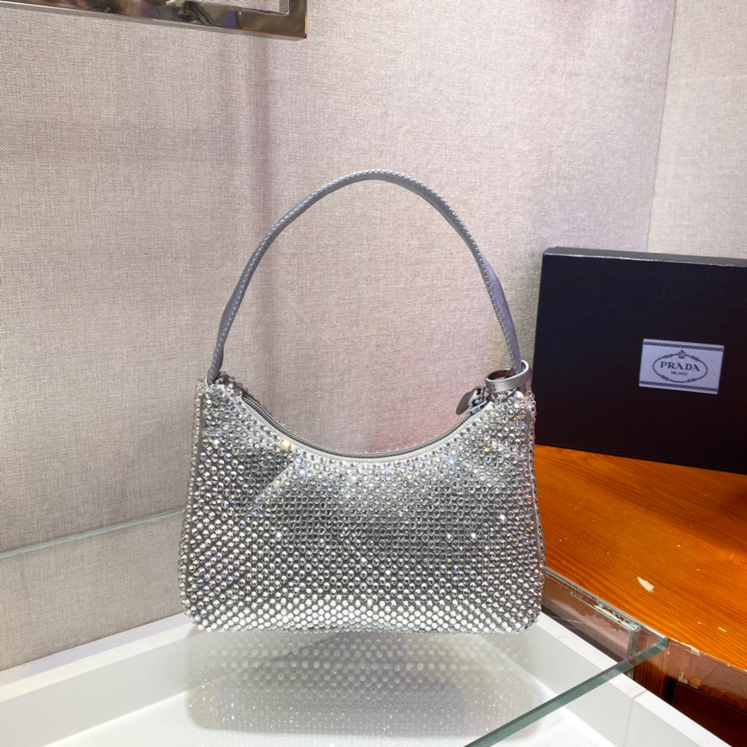 SPARKLING HOBO BAG 23 IN SILVER NYLON ATTACHED FULLY CRYSTALS mysite
