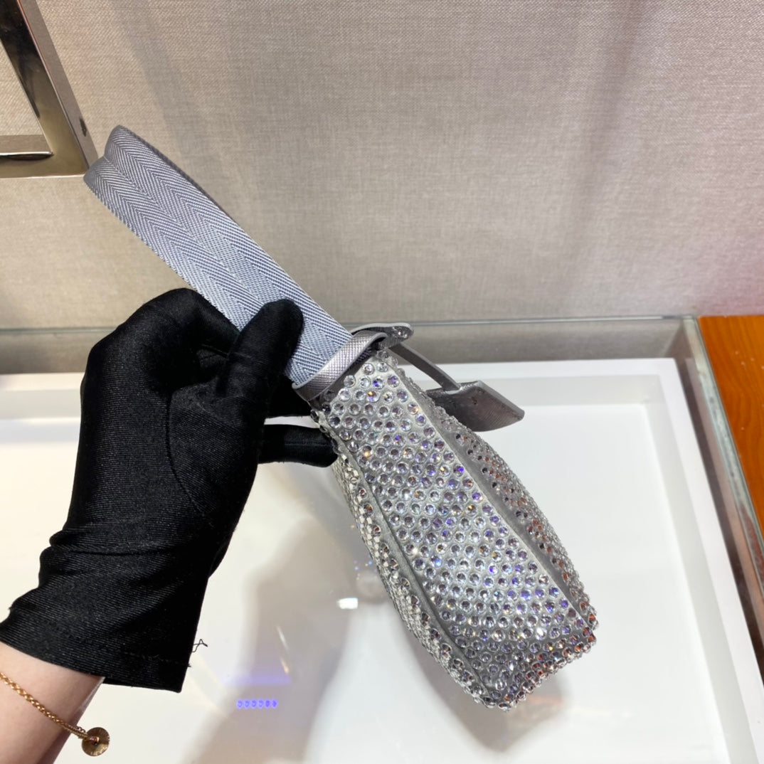 SPARKLING HOBO BAG 23 IN SILVER NYLON ATTACHED FULLY CRYSTALS mysite