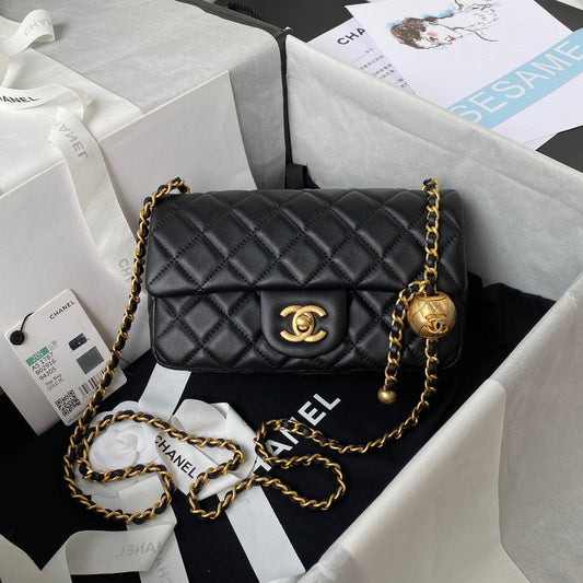 Classic Mini Flap Bag 20cm black lambskin gold hardware mysite