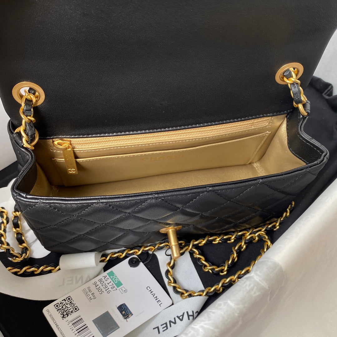 Classic Mini Flap Bag 20cm black lambskin gold hardware mysite