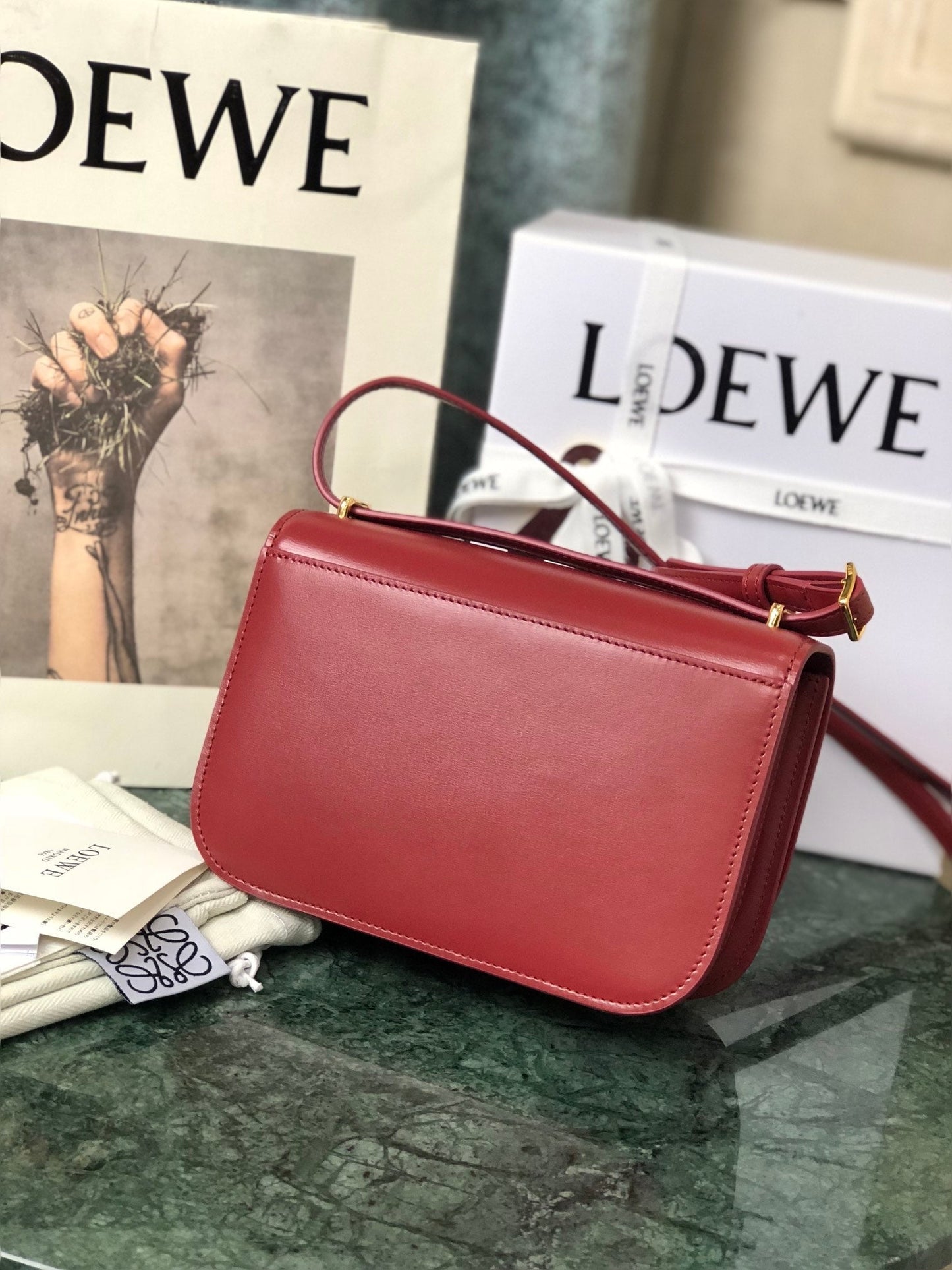 LOE GOYA BAG 18 IN CHERRY RED SILK CALFSKIN mysite