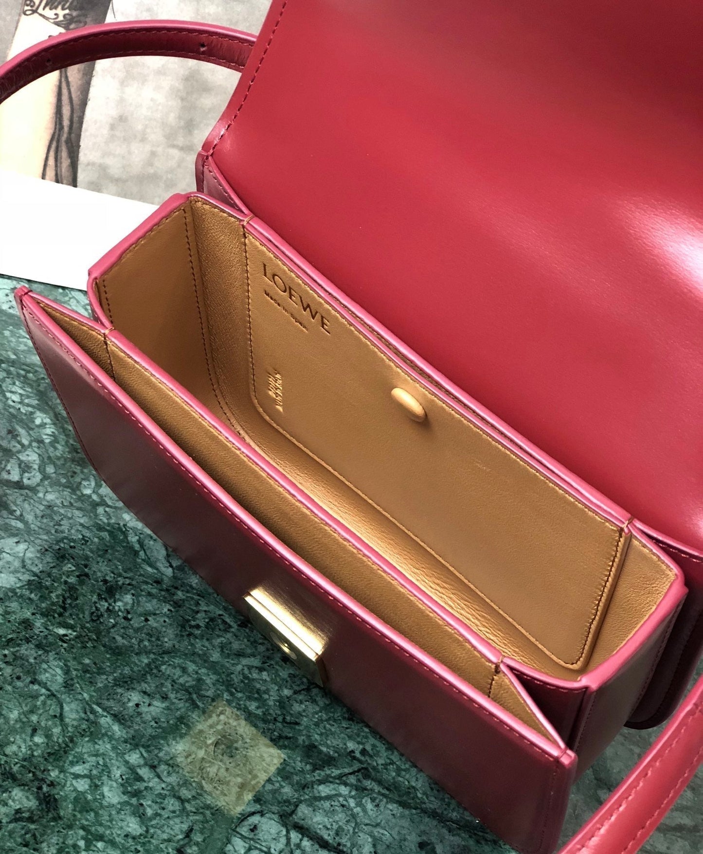 LOE GOYA BAG 18 IN CHERRY RED SILK CALFSKIN mysite