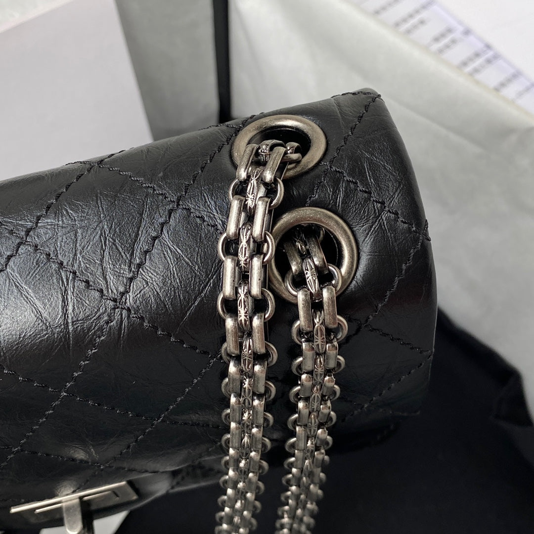 FLAP BAG 20 IN BLACK CALFSKIN SILVER CHAIN mysite