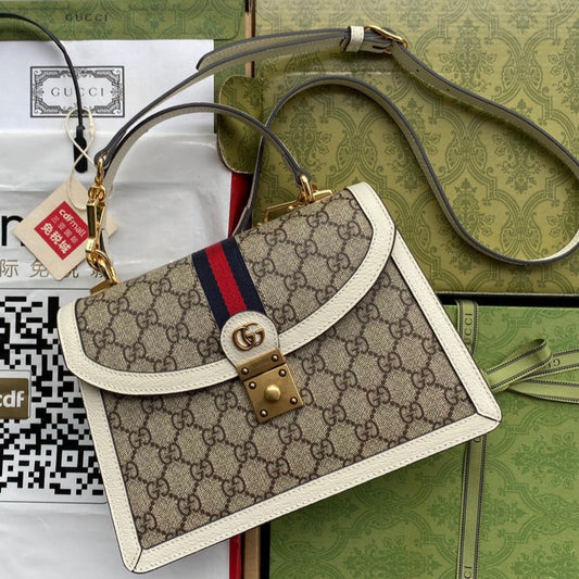 Gucci Ophidia 25cm Bag Ebony White Canvas Leather 239794 mysite