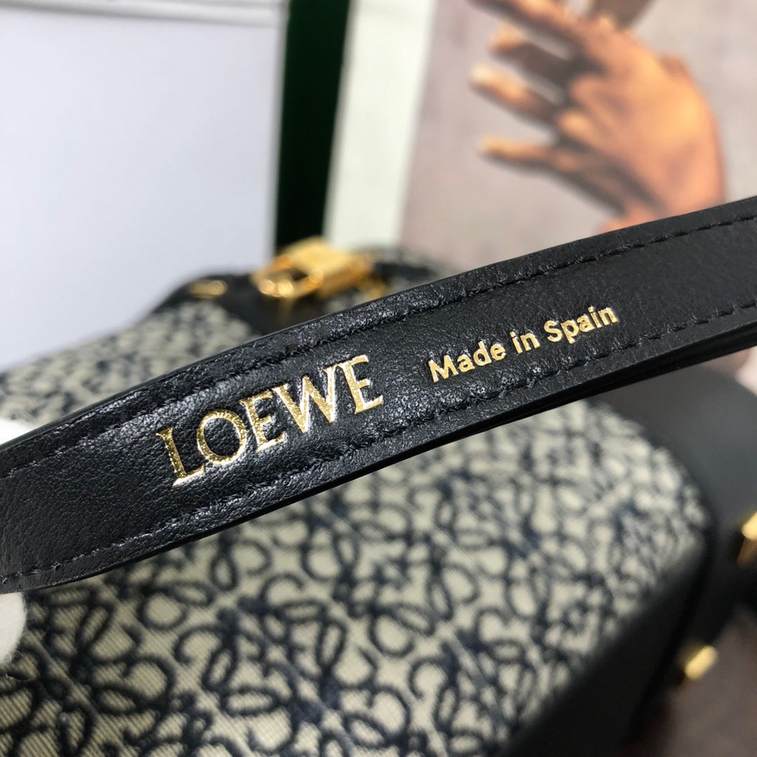 LOE AMAZONA 28 BAG IN BLACK CALFSKIN AND BEIGE MONOGRAM FABRIC mysite