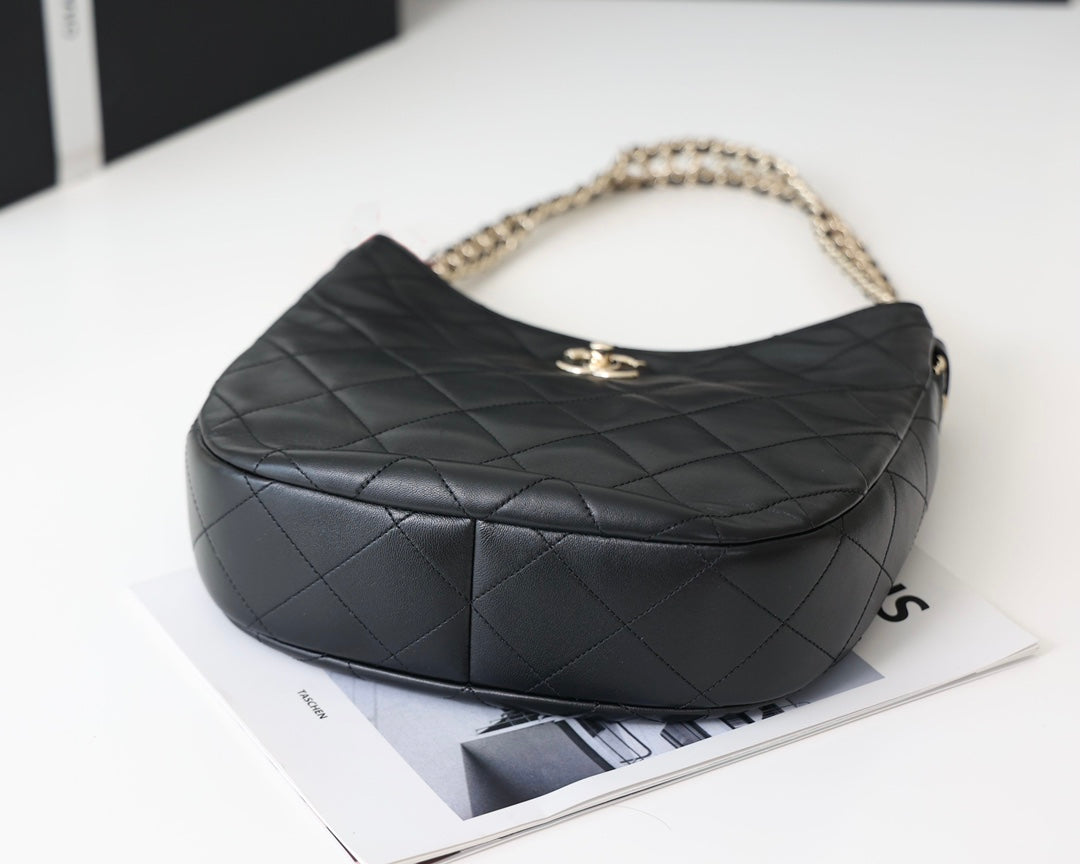 cc hobo bag 26cm black lambskin silver hardware mysite