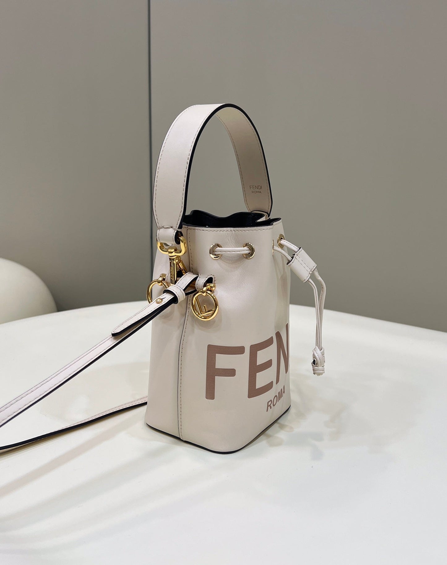 MON TRESOR MINI 18 BAG IN WHITE CALFSKIN FF WITH GOLD HARDWARE mysite