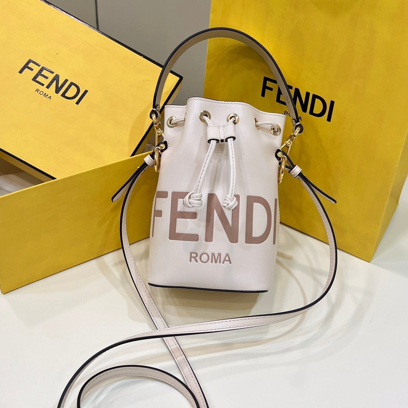 MON TRESOR MINI 18 BAG IN WHITE CALFSKIN FF WITH GOLD HARDWARE mysite