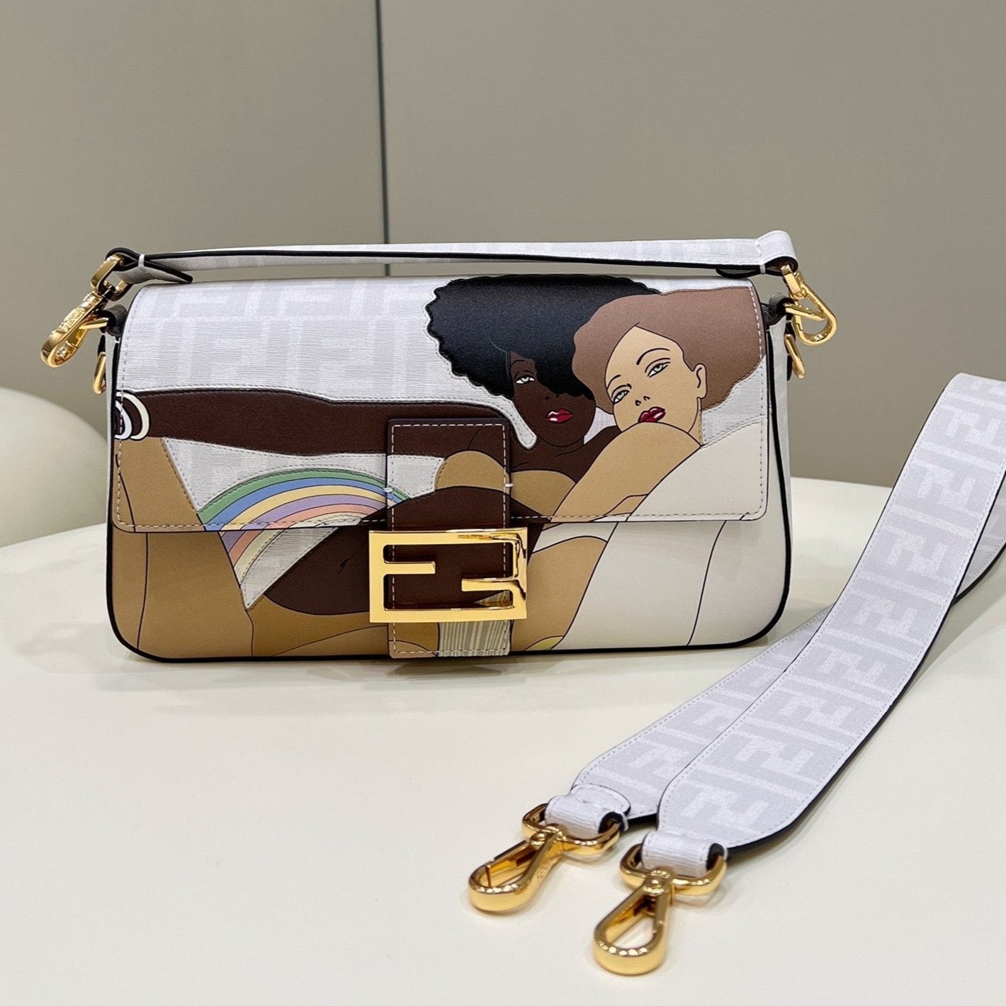 FENDI 27 BAGUETTE BAG IN WHITE CALFSKIN ATTACH STICKER GOLD HARDWARE mysite