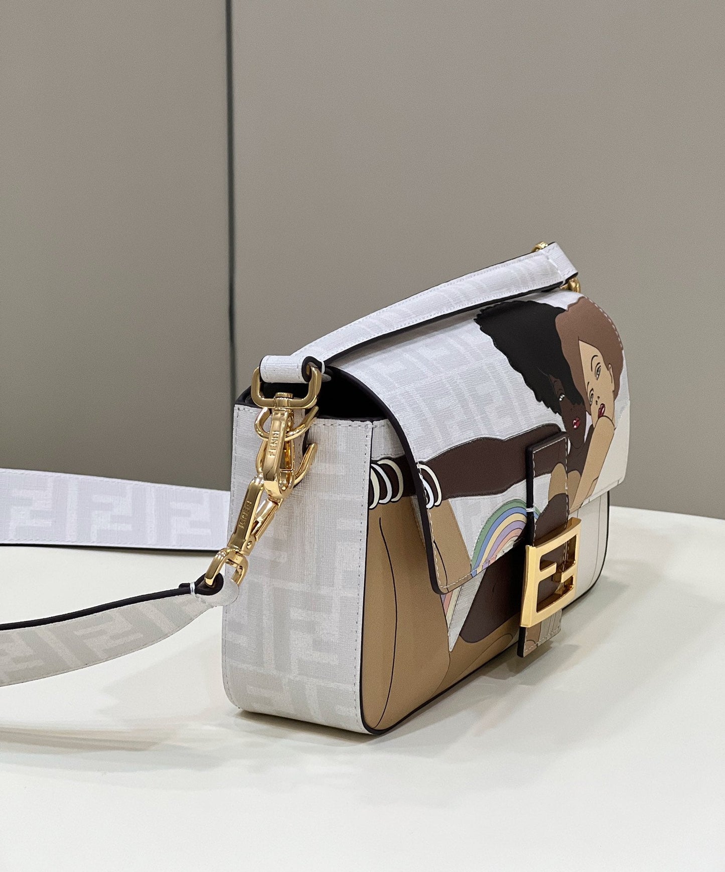 FENDI 27 BAGUETTE BAG IN WHITE CALFSKIN ATTACH STICKER GOLD HARDWARE mysite