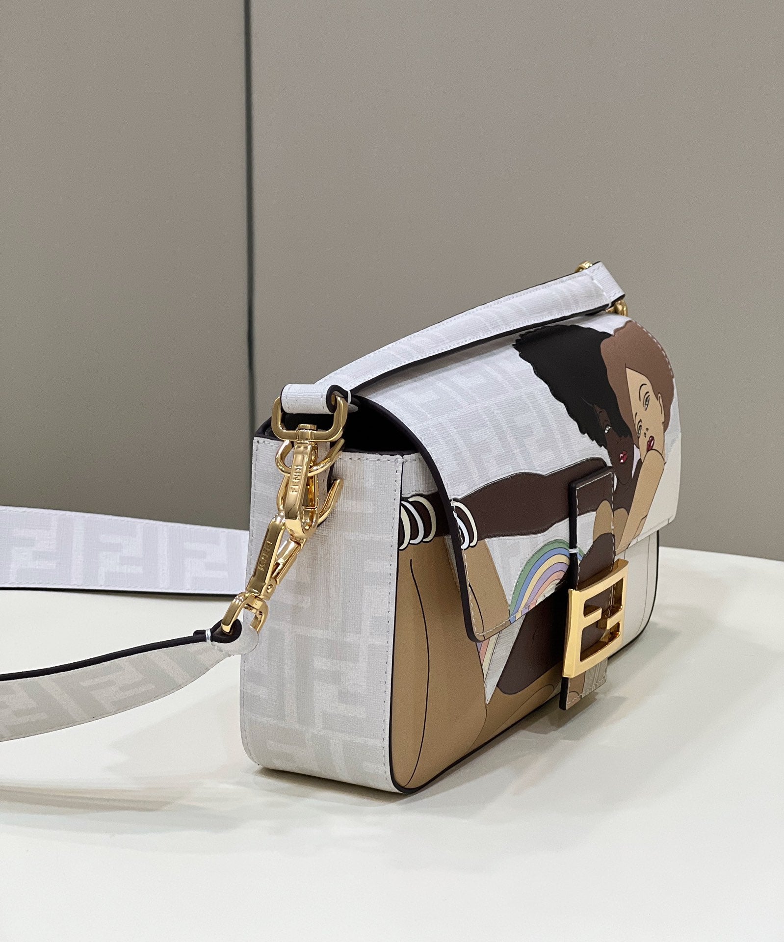 FENDI 27 BAGUETTE BAG IN WHITE CALFSKIN ATTACH STICKER GOLD HARDWARE mysite