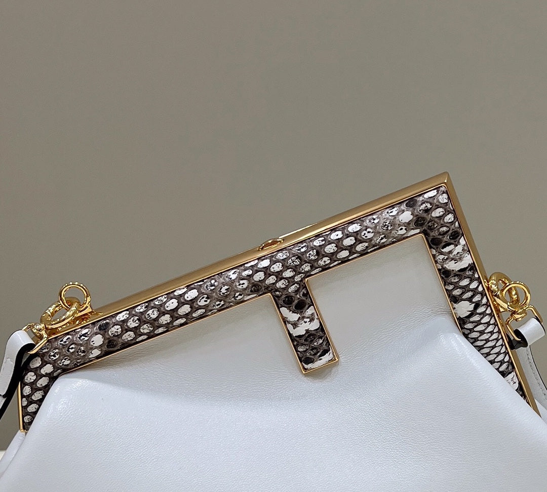 FENDI FIRST SMALL 26 WHITE LEATHER BAG WITH EXOTIC DETAILS mysite