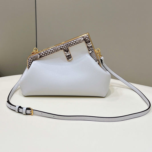 FENDI FIRST SMALL 26 WHITE LEATHER BAG WITH EXOTIC DETAILS mysite