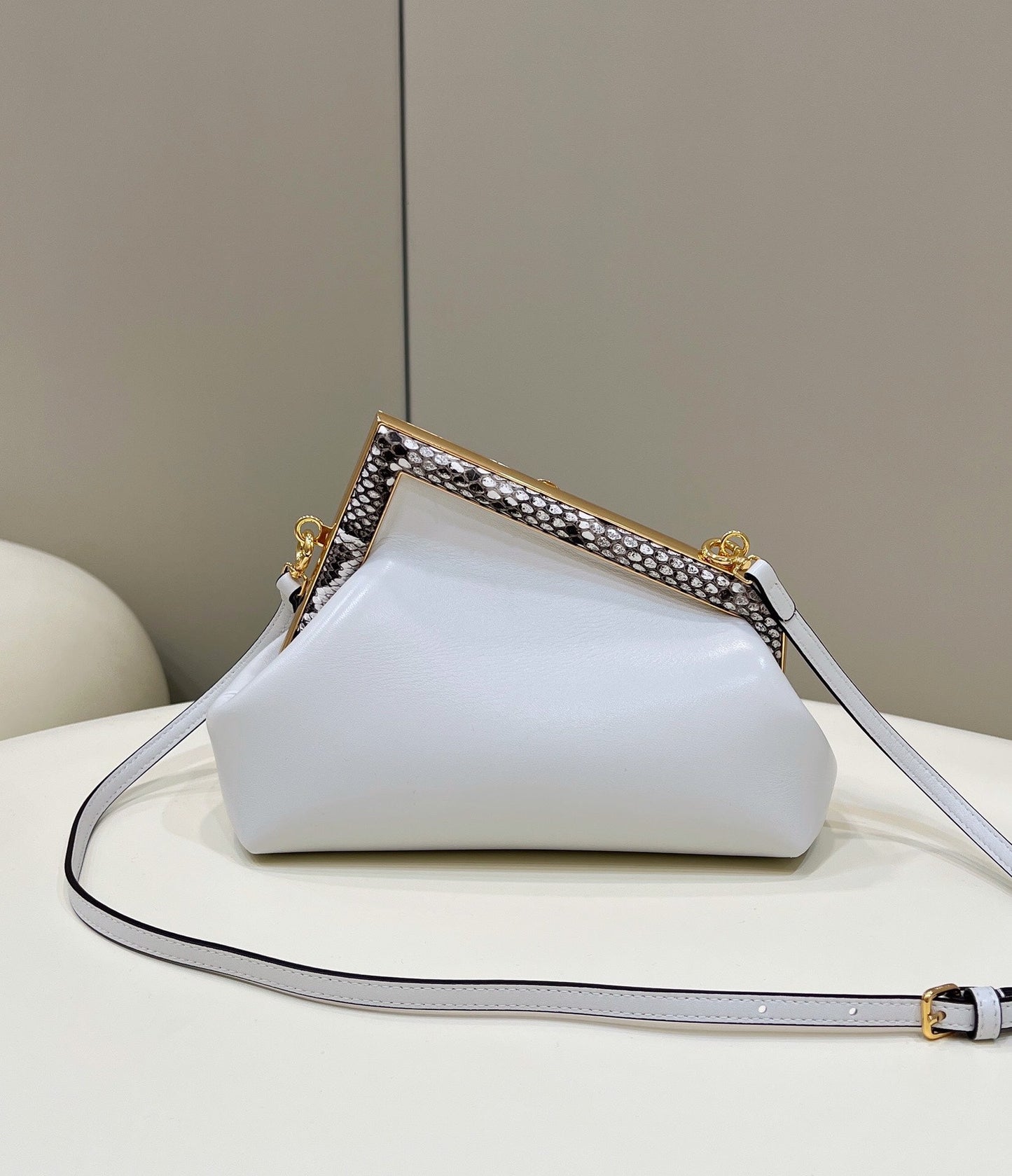 FENDI FIRST SMALL 26 WHITE LEATHER BAG WITH EXOTIC DETAILS mysite