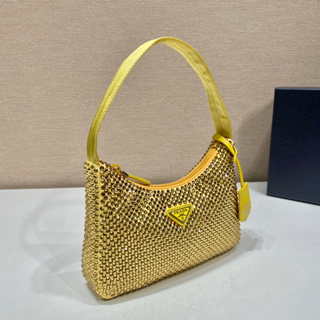 SPARKLING HOBO BAG 23 IN YELLOW NYLON ATTACHED FULLY CRYSTALS mysite