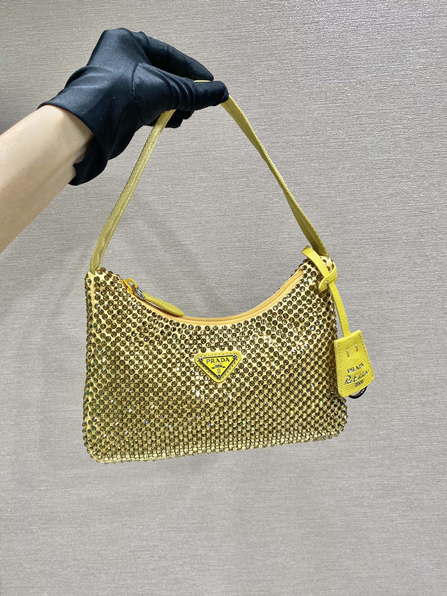 SPARKLING HOBO BAG 23 IN YELLOW NYLON ATTACHED FULLY CRYSTALS mysite