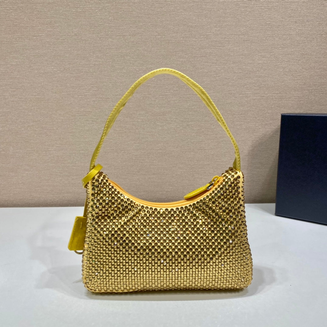 SPARKLING HOBO BAG 23 IN YELLOW NYLON ATTACHED FULLY CRYSTALS mysite