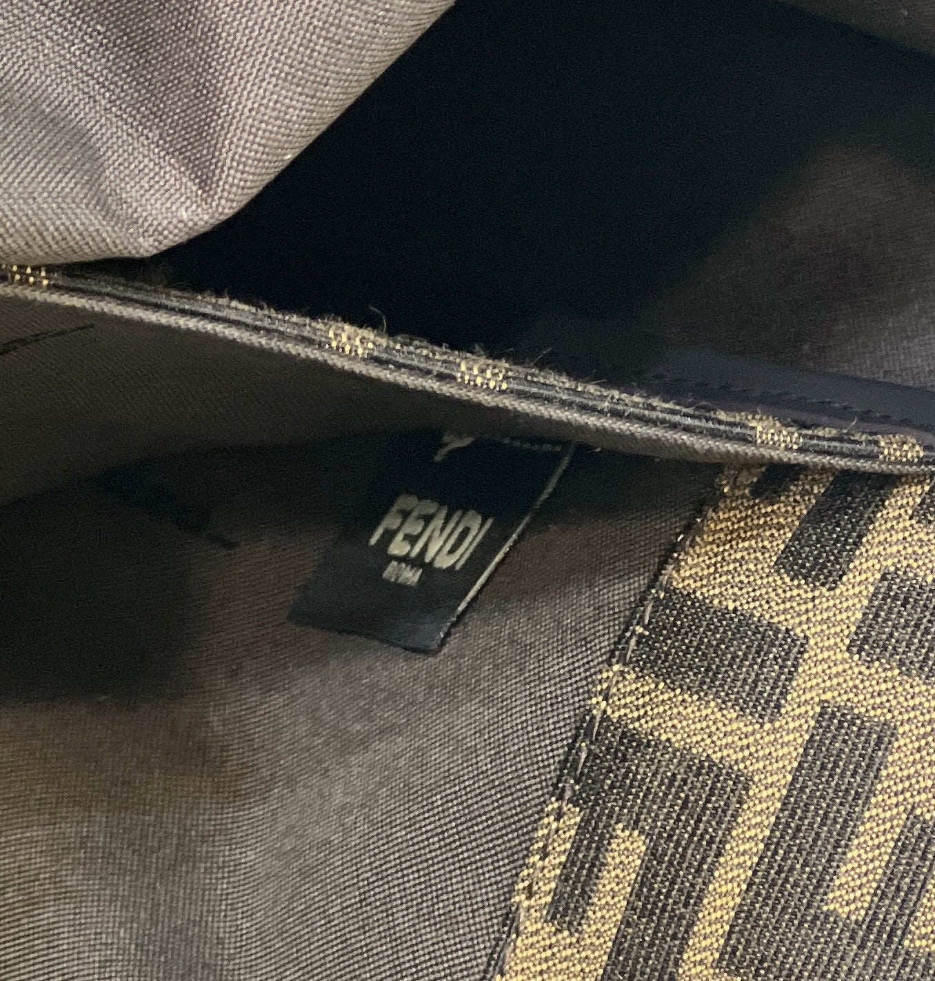 FENDI TOTE 41 BAG IN BROWN MIX BLACK MONOGRAM CANVAS GOLD HARDWARE mysite