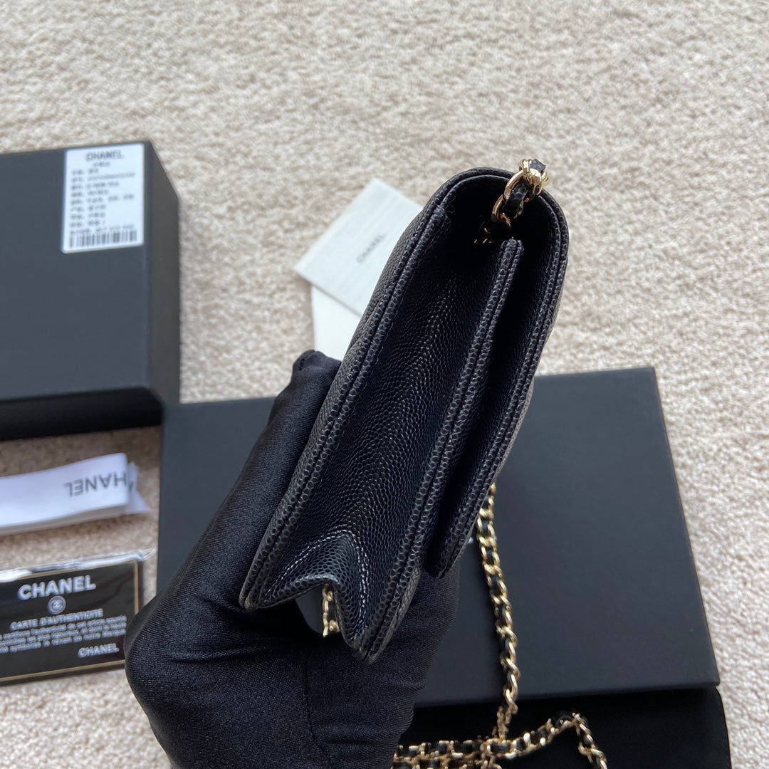 CC Classic Woc 20cm Black Grained Calfskin Diamond Gold Hardware mysite