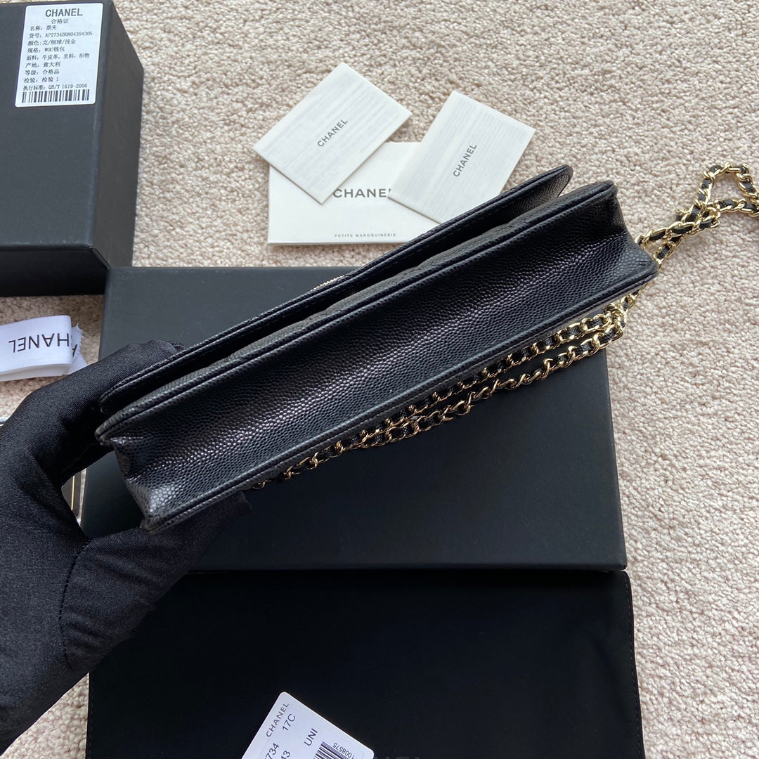 CC Classic Woc 20cm Black Grained Calfskin Diamond Gold Hardware mysite