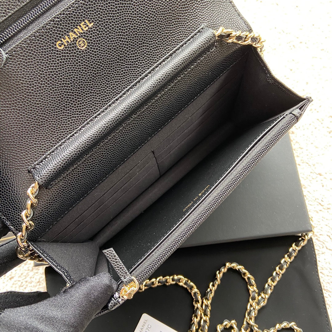 CC Classic Woc 20cm Black Grained Calfskin Diamond Gold Hardware mysite