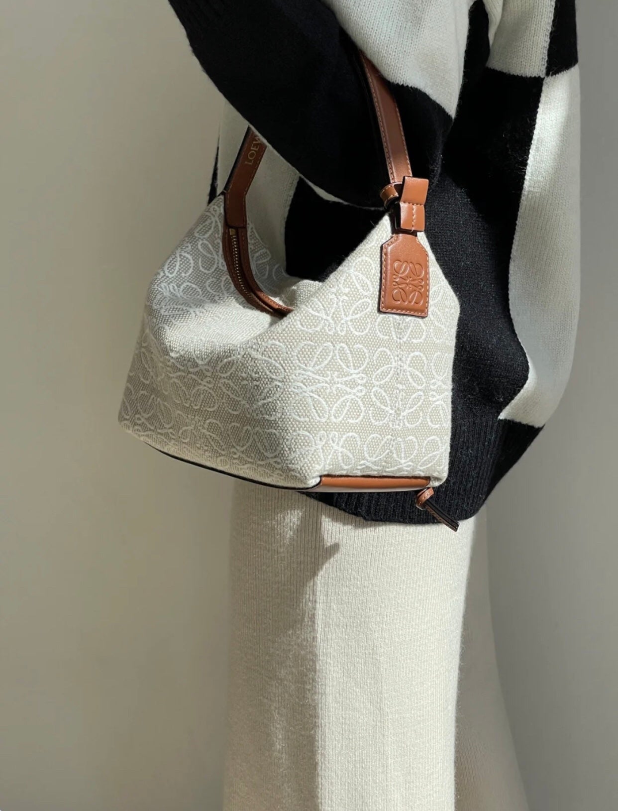 LOE CUBI 35 BAG IN WHITE ANAGRAM JACQUARD AND CALFSKIN mysite