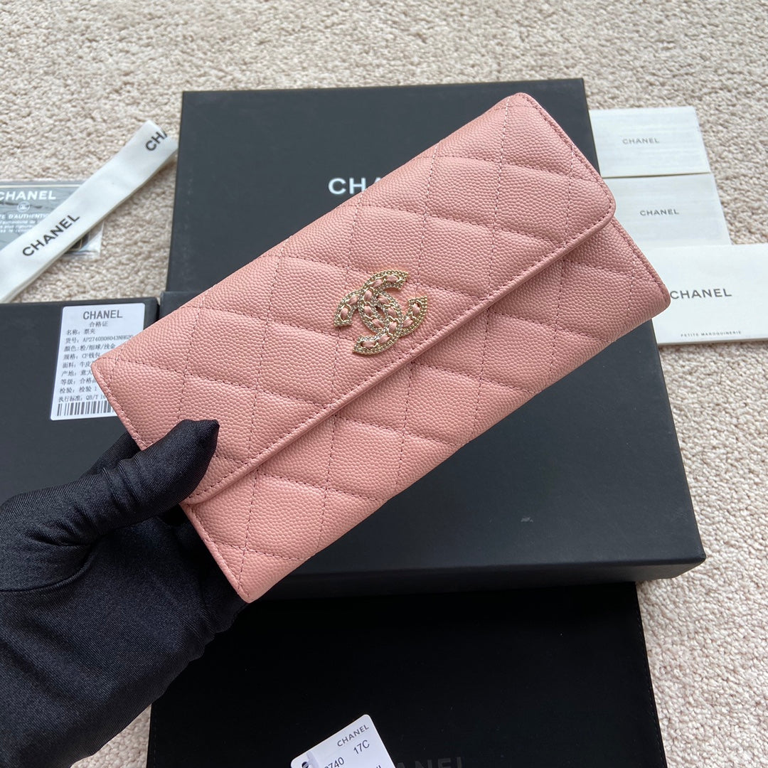 CC Classic Long Wallet 19cm Pink Grained Calfskin mysite