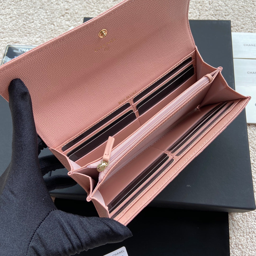 CC Classic Long Wallet 19cm Pink Grained Calfskin mysite