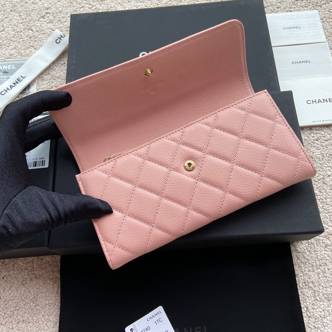 CC Classic Long Wallet 19cm Pink Grained Calfskin mysite