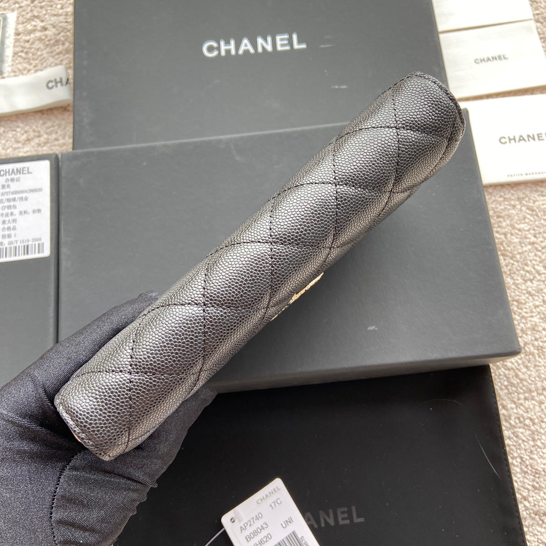 CC Classic Long Wallet 19cm Black Grained Calfskin mysite