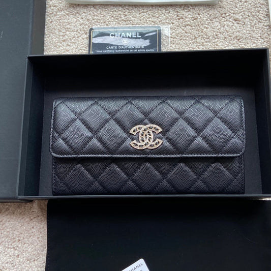 CC Classic Long Wallet 19cm Black Grained Calfskin mysite