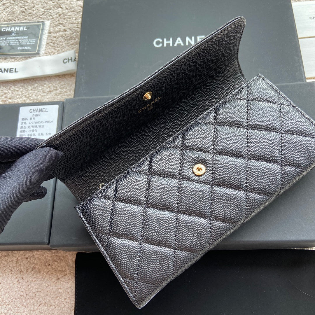 CC Classic Long Wallet 19cm Black Grained Calfskin mysite