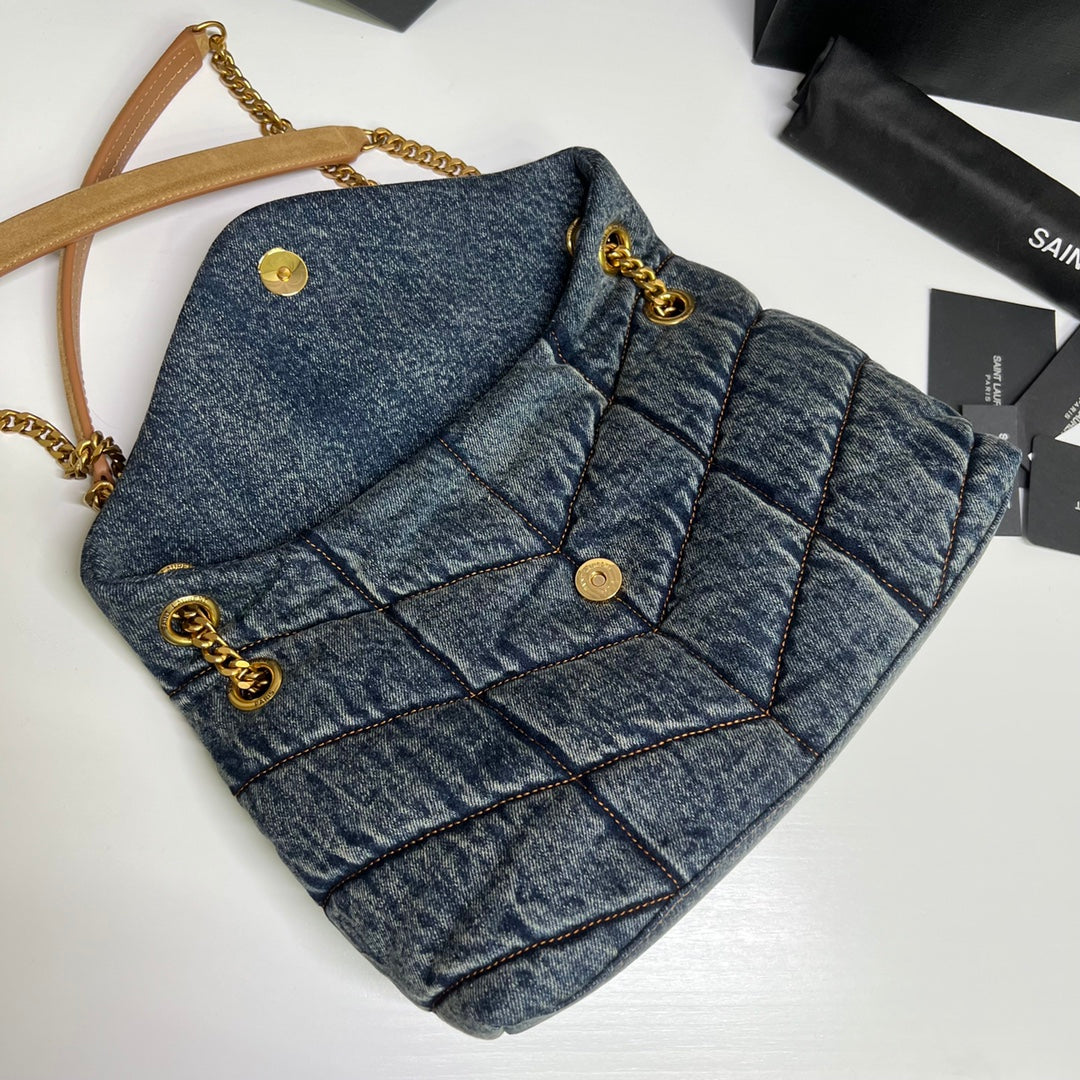 PUFFER BAG 29 IN BLUE GRADIENT DENIM GOLD HARDWARE mysite