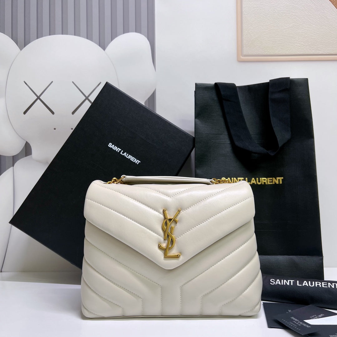 LOULOU SMALL 25 IN WHITE LAMBSKIN GOLD HARDWARE mysite